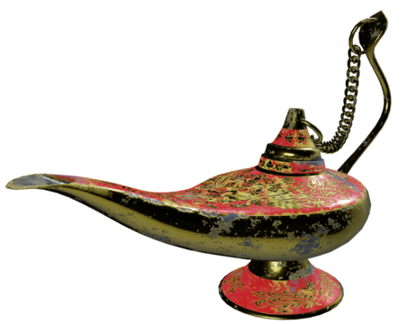 Genie lamp gold high quality 3d render on white background