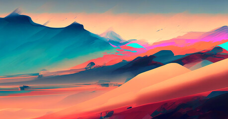 Abstract art. Colorful painting art of an abstract landscape. Background illustration. Generative AI.