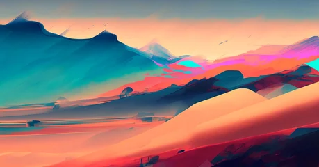  Abstract art. Colorful painting art of an abstract landscape. Background illustration. Generative AI. © PhotoGranary