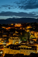Fototapeta premium Traditional Ottoman Houses in Safranbolu. Safranbolu UNESCO World Heritage Site. Safranbolu night view. Old wooden mansions turkish architecture. Safranbolu night landscape view.