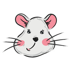 Cute vector print with grey little mouse