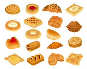Bakery and Pastry Products with Sweet Buns with Filling Big Vector Set
