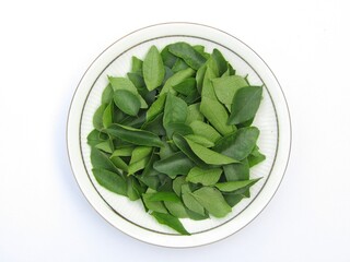 Curry leaves in a plate 