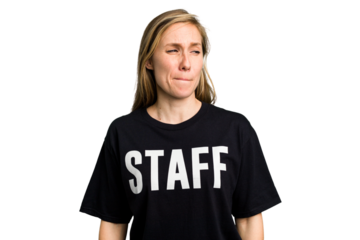 Young caucasian staff woman isolated confused, feels doubtful and unsure.