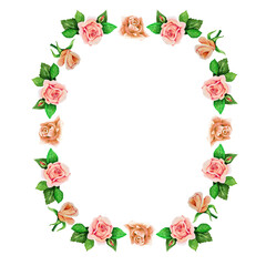 Frame made of watercolor beige roses