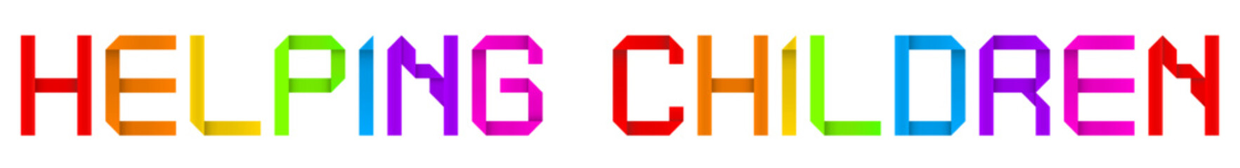 Vector concept or conceptual paper origami font forming HELPING  CHILDREN  text isolated on white background as a metaphor for love, family and happiness, suport, protection and safety