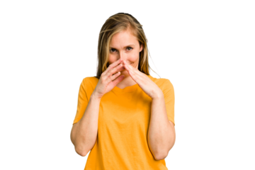 Young caucasian woman cutout isolated making up plan in mind, setting up an idea.