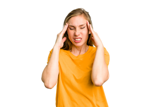 Young caucasian woman cutout isolated touching temples and having headache. - Powered by Adobe