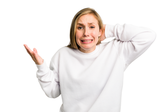 Young caucasian woman cutout isolated screaming with rage.