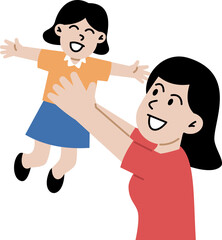 happy family with children. mother playing with daughter. Cute cartoon characters isolated on white background. Colorful vector illustration in flat style.