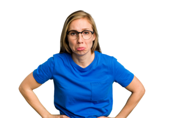 Young caucasian woman cutout isolated sad, serious face, feeling miserable and displeased.