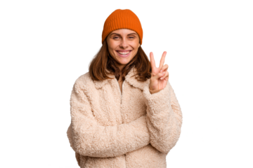 Young caucasian woman wearing winter clothes isolated showing number two with fingers.
