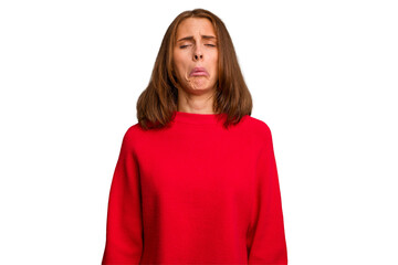 Young caucasian woman isolated sad, serious face, feeling miserable and displeased.