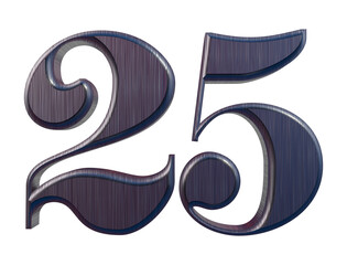 Isolated Logo of Alphabet 25, Silver Jubilee Anniversary. Gold Metallic 3D Render Illustration.
