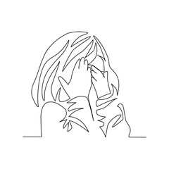 Vector illustration of a frightened girl drawn in line-art style