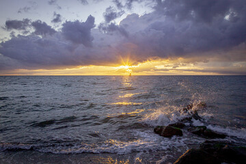 Ocean Storm Waves Rock Cloud Dark Sunset