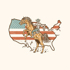 cowboy illustration rodeo graphic American design flag vintage wild west