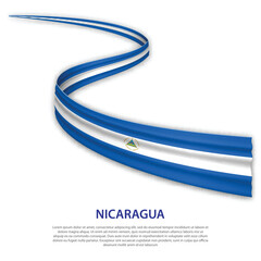 Waving ribbon or banner with flag of Nicaragua