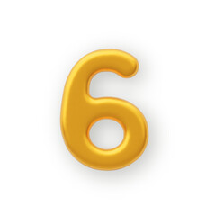 3D Gold number 6 on a white background .