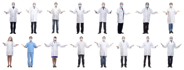 group of doctors in mask isolated on white