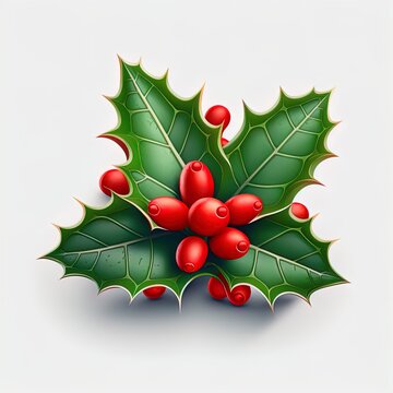 Illustration of holly leaves and berries. 