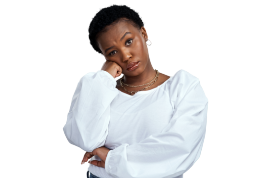 PNG shot of a young woman looking serious while posing.