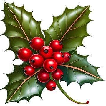 Illustration of holly leaves and berries. 