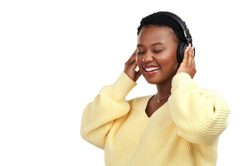 PNG shot of a young woman wearing headphones while posing.