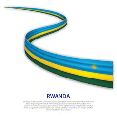 Waving ribbon or banner with flag of Rwanda