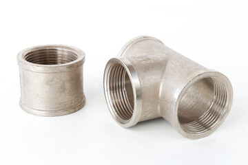threaded bronze tee for pipe connection, T-coupling for pipe isolated on white background