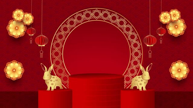 Year of the Rabbit golden and red background for chinMotion Graphic animated template.