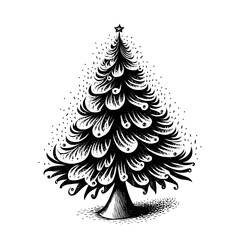 Retro Christmas tree, hand-drawn doodle in sketch style. bold smooth lines, vector