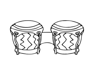 Hand drawn musical instrument, doodle bongo drums. Isolated on white background