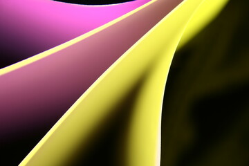 Cartulina con doblez en abanico de colores rosa y amarillo formando elipses y curvas  geomètricas...