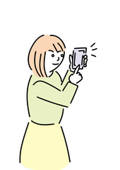 スマホを操作する女性の手描きイラスト