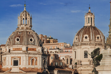 Obraz na płótnie Canvas Rome, Italy- November 2022: beautiful and iconic architecture and church domes in the city