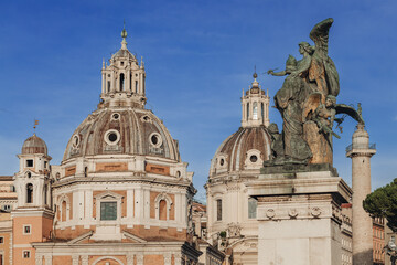 Rome, Italy- November 2022: beautiful and iconic architecture and church domes in the city