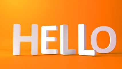 Word hello on orange background. Problem concept. Hello 3d text. 3d rendering.

