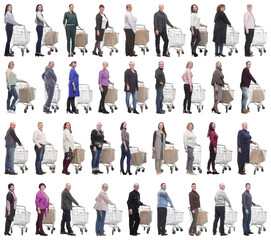Obraz premium group of people with cart isolated on white