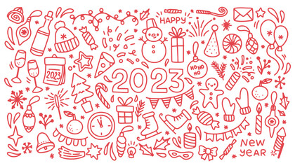 Set of New Year doodle, Christmas doodle vector set