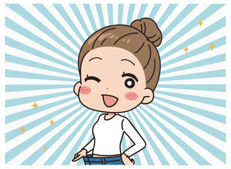 Illustration of a woman who succeeded in dieting.