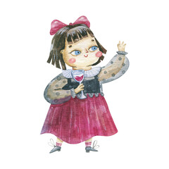 cute childish watercolor illustration with children in carnaval costume, new year and christmas watercolor art, design and print