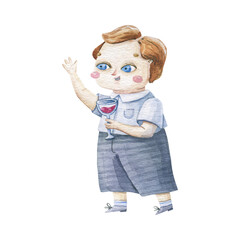 cute childish watercolor illustration with children in carnaval costume, new year and christmas watercolor art, design and print