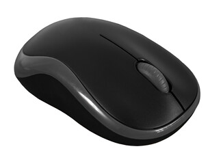 Black computer wireless mouse, isolated on white or transparent background. - obrazy, fototapety, plakaty