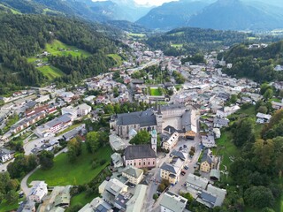 Fototapeta na wymiar Berchtesgaden town in Bavaria Germany drone aerial view summer