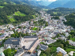 Naklejka premium Berchtesgaden town in Bavaria Germany drone aerial view summer