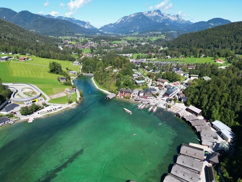 .Koninsee Lake in Bavaria Germany drone aerial view summer