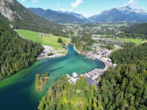 .Koninsee Lake in Bavaria Germany drone aerial view summer