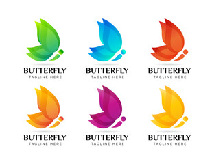 Set of Colorful and beautiful gradient butterfly logo template inspiration