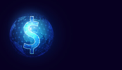 Abstract world and digital finance dollar currency exchange Dollars and other currencies on a blue background